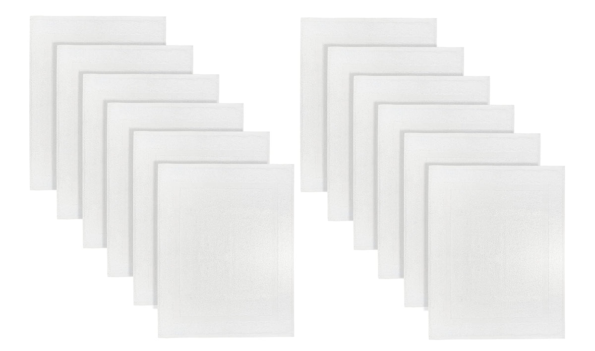 (Pack of 12 100% Cotton White Bath Mat Towel (18x25 Inches) Light Weight Quick Drying & Machine Washable - Hotel Supplies Shower Hotel Bath Mat Towel Economy
