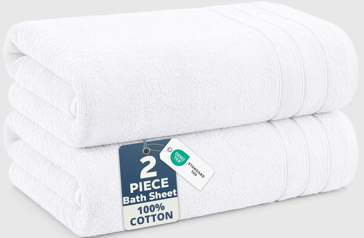 Casa Platino Bath Towels 100% Cotton 2 Piece Soft Absorbent - White