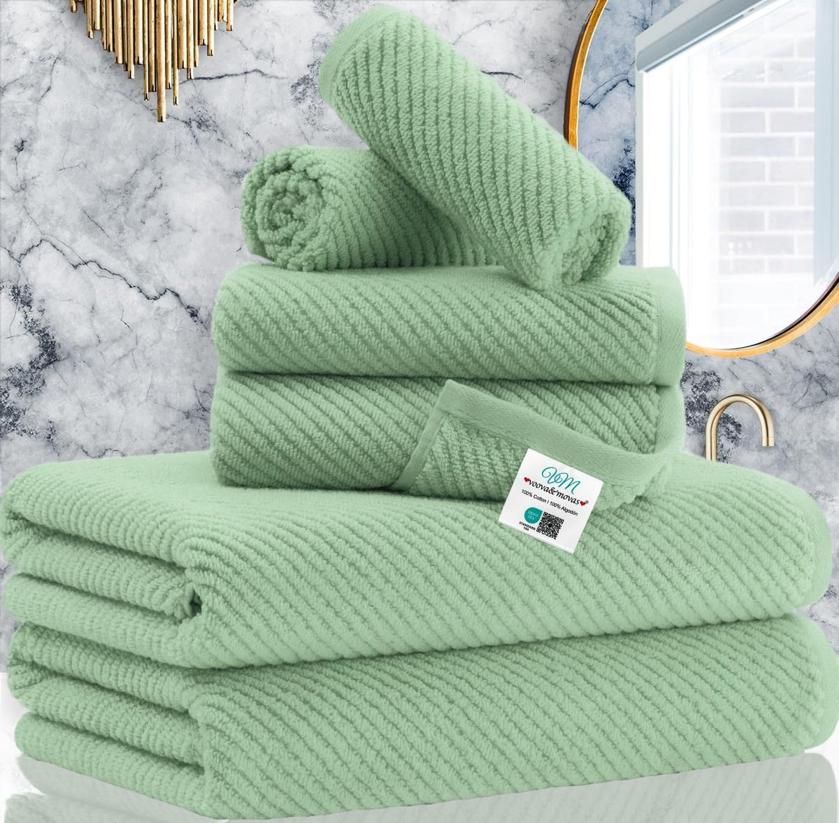VOOVA & MOVAS 6PC Towel Set, 100% Cotton, Dark Grey