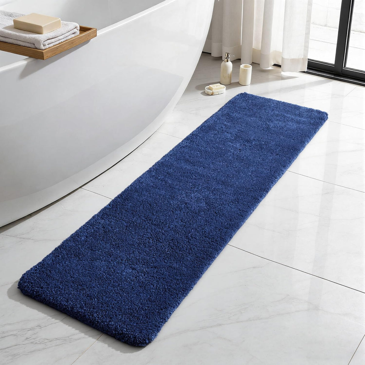 TYUU Navy Blue Bathroom Rugs, Ultra Soft Bath Rugs Non Slip Washable, Super Absorbent Quick Dry Small Bath Mat with Rubber Backing for Bathroom Floor, Shower, or Sink, Navy Blue 16" x 24"