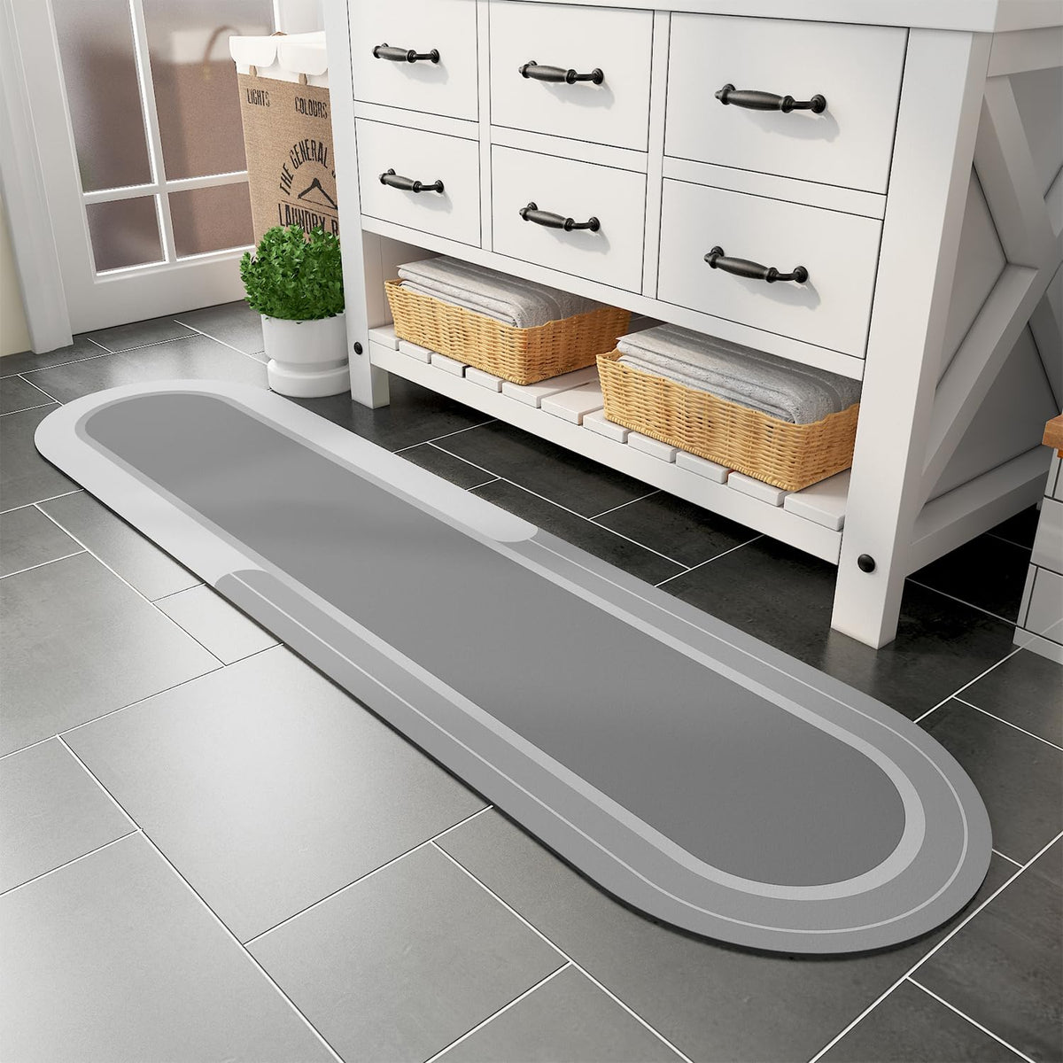 MontVoo Bath Mat - Non Slip, Quick Dry, Stain Resistant Bath Mat Rug for Bathroom Floor - Easy Care Shower Rug for Outside Bathtub - 17"x27" Grey