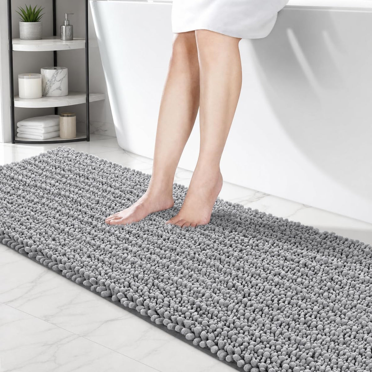 ILANGO Bathroom Rugs Dark Grey 32x20,Extra Soft Absorbent Chenille Bath Rugs,Thick Non-Slip Shaggy Bath Mat,Machine Washable Quick Dry Bath Mats for Bathroom Floor, Tub, Shower Accessories