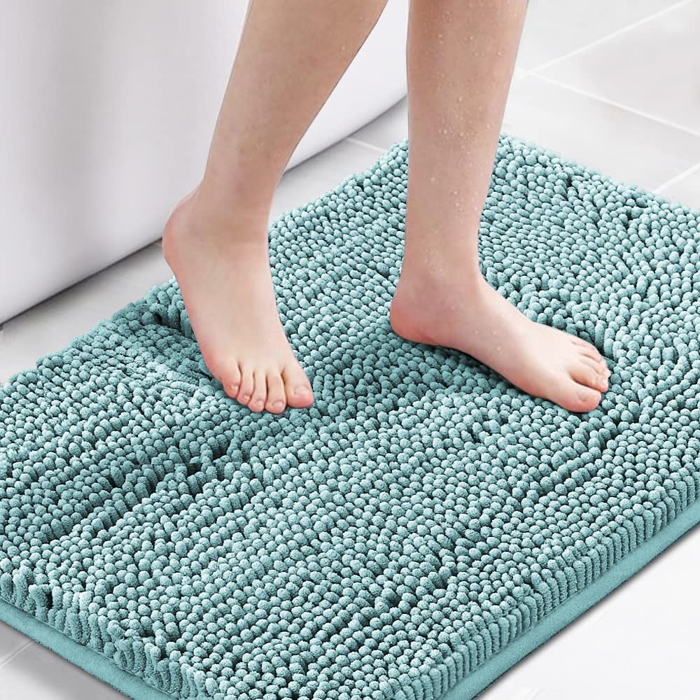 H.VERSAILTEX Navy Blue Bath Rug, Bath Mat Non Slip Bath Mats for Bathroom Floor, Bathroom Rug Extra Thick Chenille Rug 17" x 24" Absorbent Soft Shaggy Washable Dry Fast Plush Rugs for Bathtubs