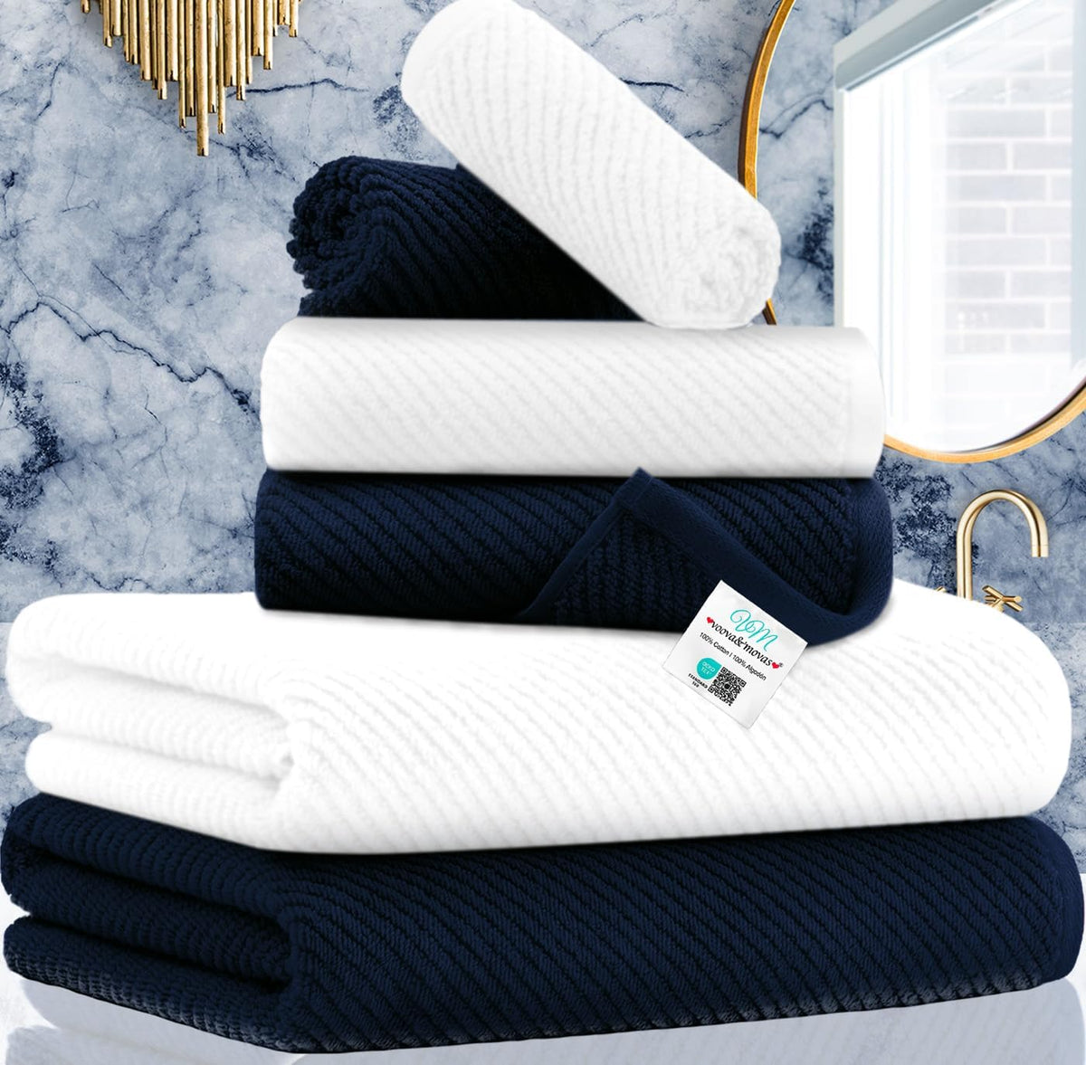VOOVA & MOVAS 6PC Towel Set, 100% Cotton, Dark Grey