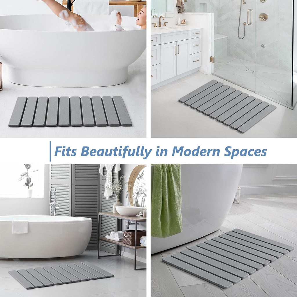 AWW Foldable Stone Bath Mat, Diatomaceous, 23.6"x15.5", Grey