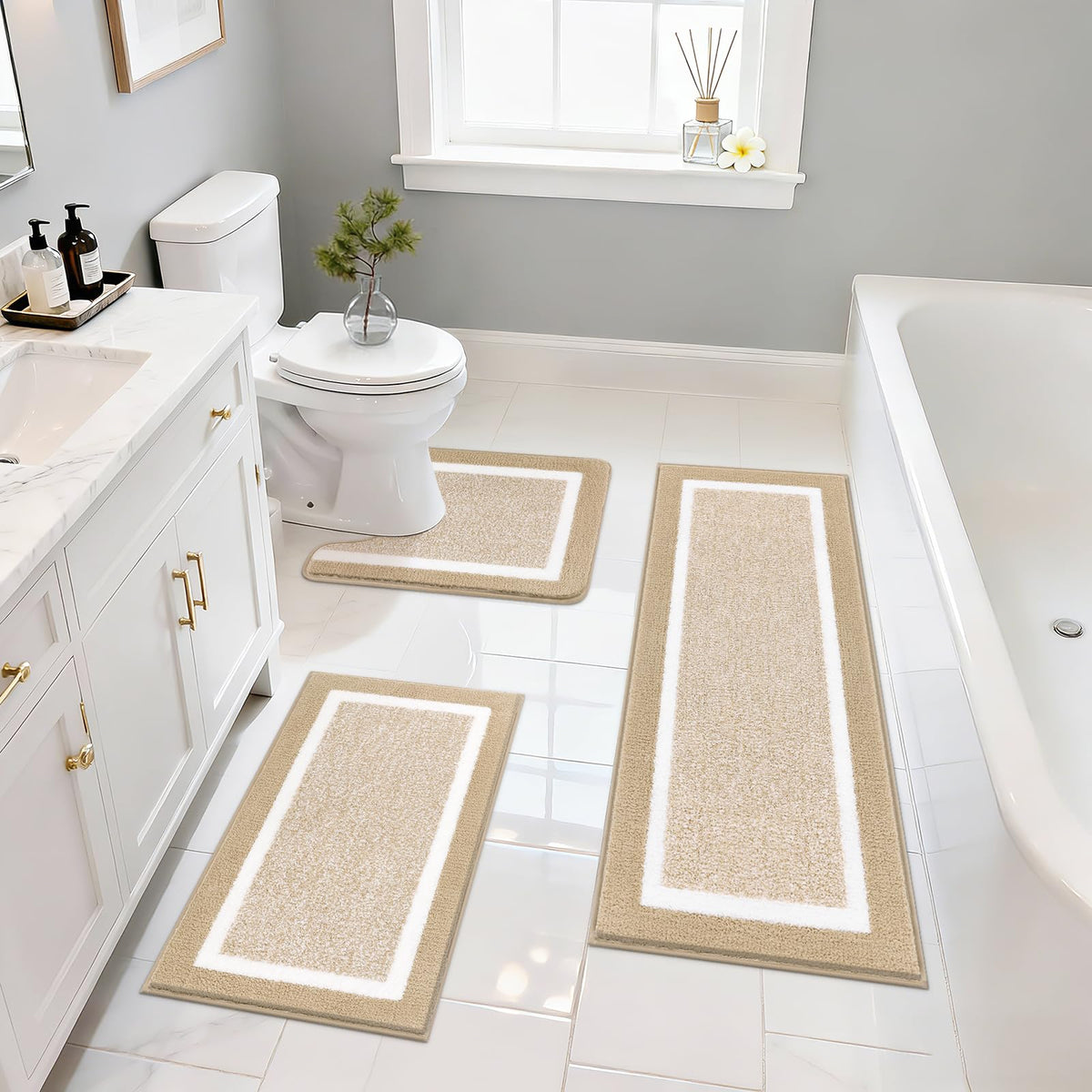 Pauwer Bathroom Rug Sets 3 Piece, Non Slip Washable Bath Mat, Black
