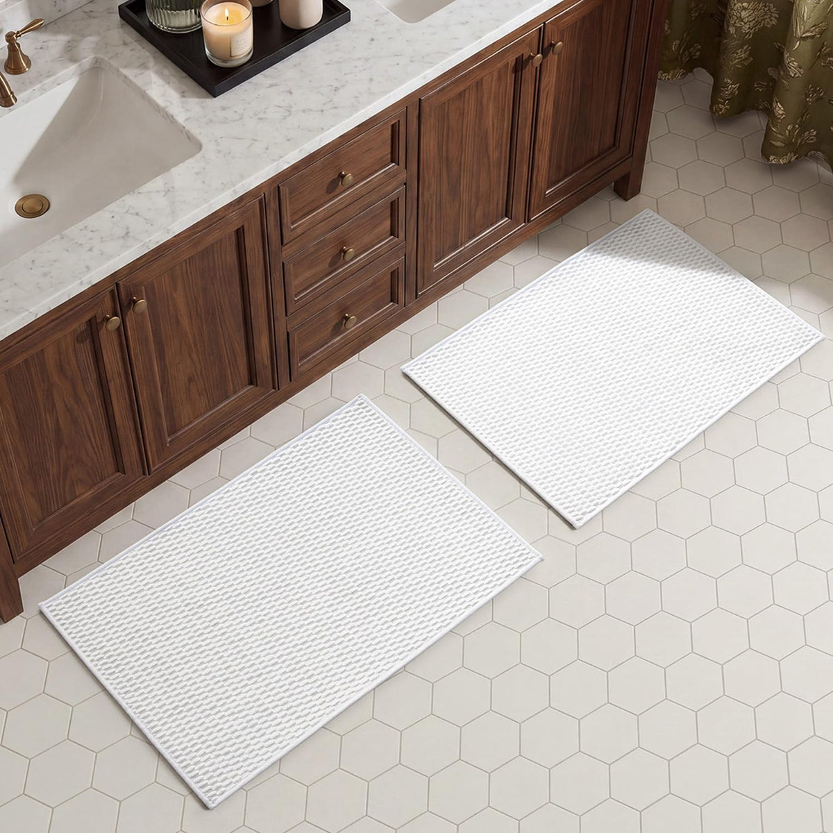 TYUU Bath Mat Set 2 Piece, Thin Bathroom Rugs Non Slip Washable Quick Dry
