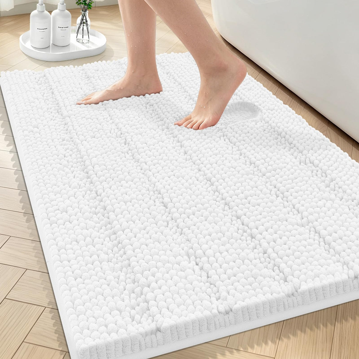 Bcoimo Small Bath Rug Mat,24x17 Chenille Non Slip Black Bathroom Floor Mats