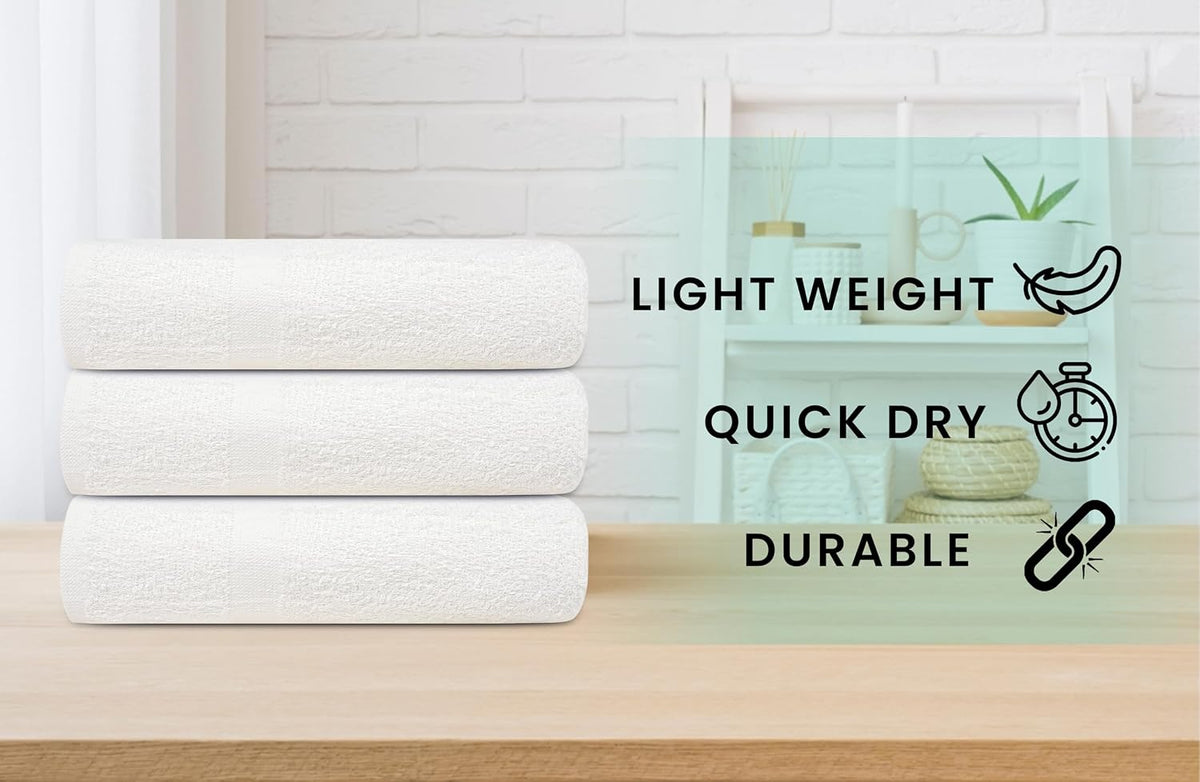 ZUPERIA White Bath Towels Bulk 12 Pack (20 x 40 Inches) - 100% Cotton Economy Light Weight Towels for Commercial Use - Quick Dry, Ultra-Soft, and Absorbent Bulk Towels