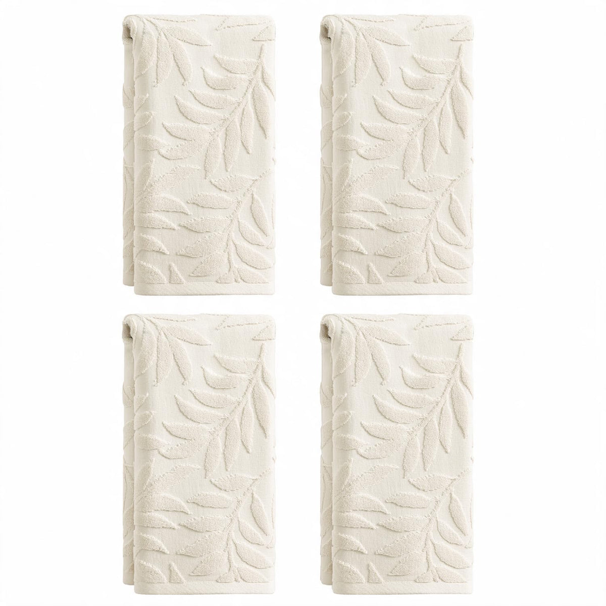 Artoid Mode 2 Pcs Beige 3D Leaves Jacquard Hand Towels for Bathroom, 100% Cotton Soft Absorbent Bathroom Decor Towels, 13.7 x 29.5 Inch