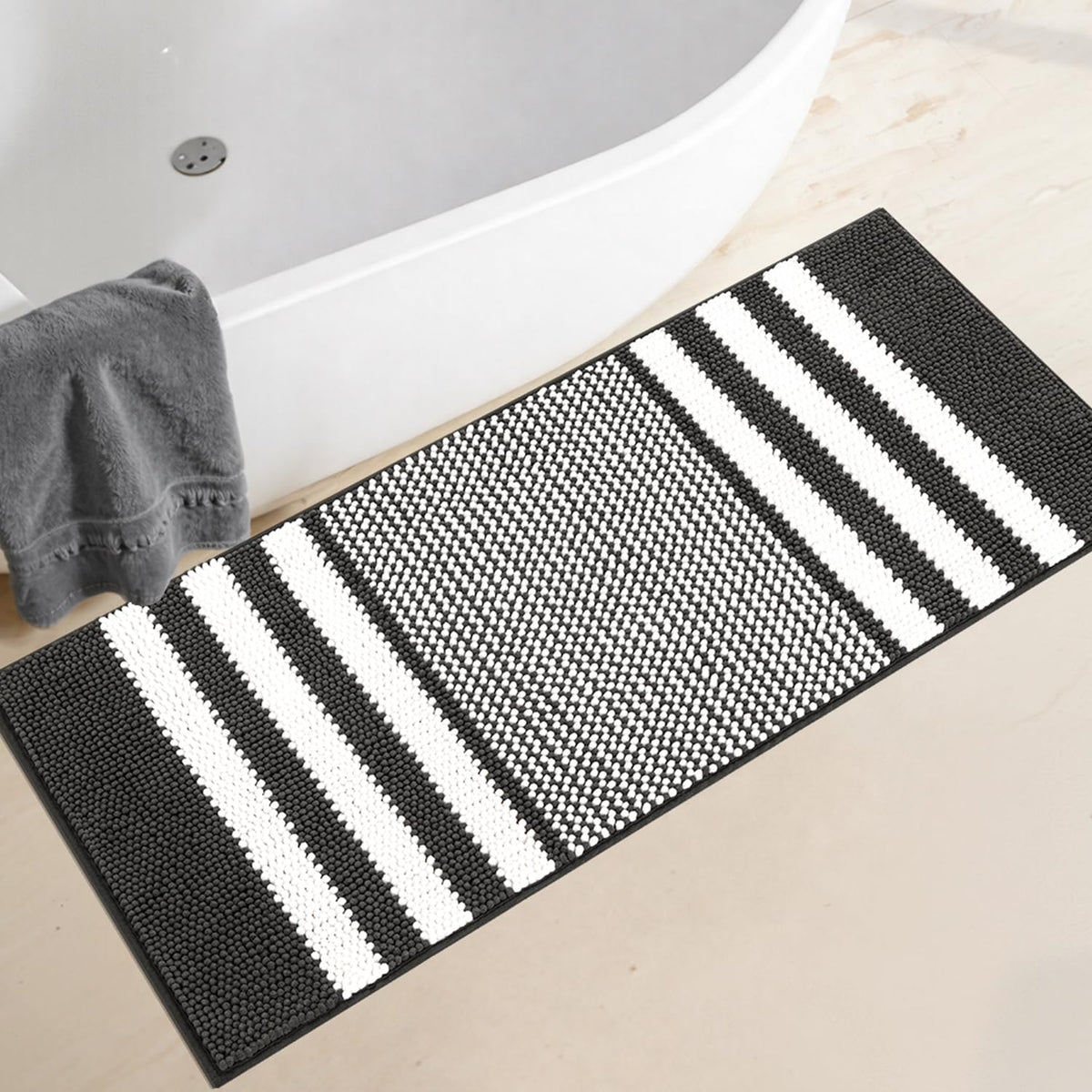 BSICPRO Bathroom Rugs Sets 2 Piece, Non Slip Striped Bath Mats, Aqua Green
