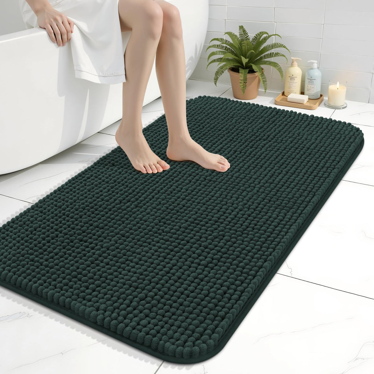 Arotive Chenille Bathroom Rugs 30x20, Soft Absorbent Bath Mat, Grey