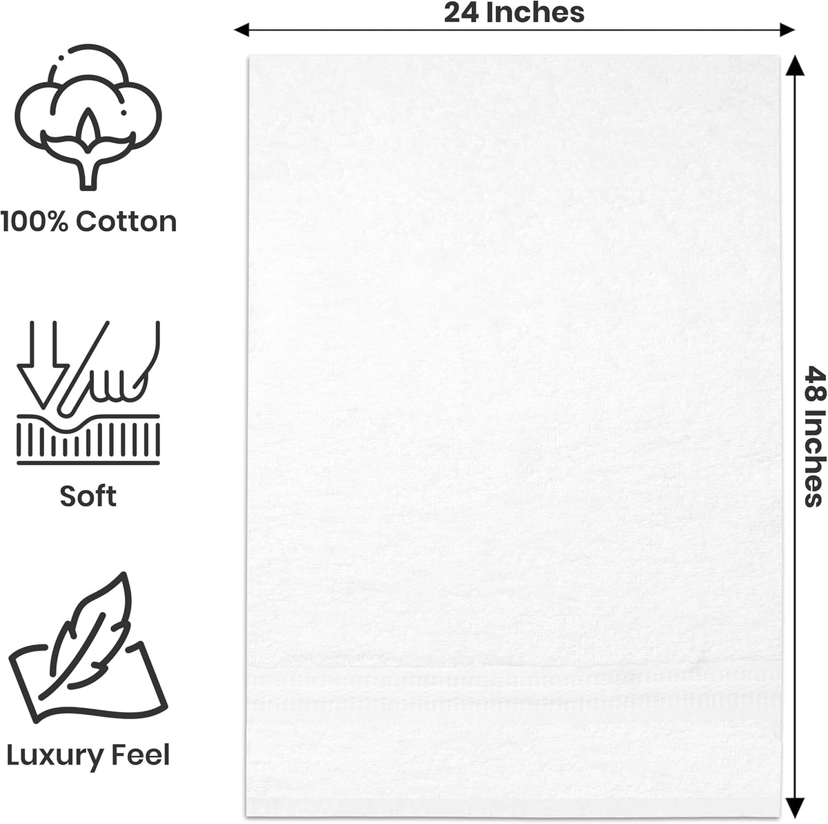 Bath Towels Pack of 6 – 24" x 48" – 100% Cotton Terry, Soft, Quick-Dry & Highly Absorbent – Black Towels for Bathroom, Spa, Gym, Hotel, Pool & Everyday Use