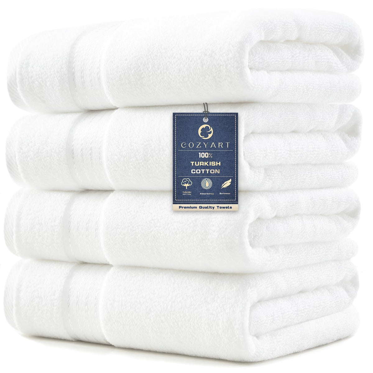 COZYART Luxury Bath Towels 4 PCS, 27x54 650 GSM Turkish Cotton, Light Blue