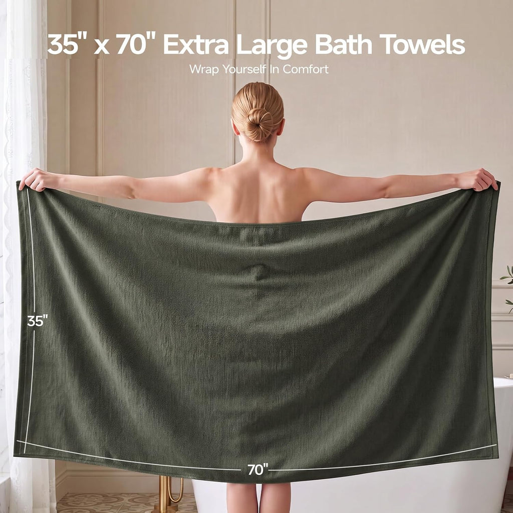 REDKISS 2 Pack 100% Cotton Large Bath Towels 35 x 70 Inches, Olive Green