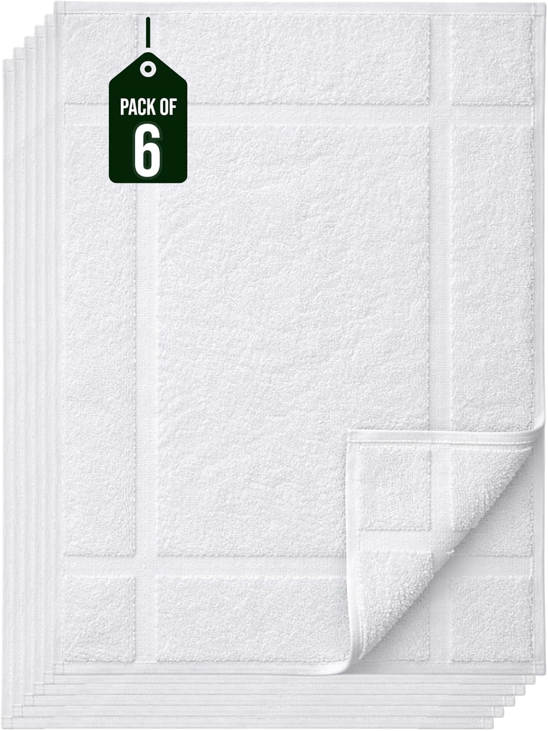 Pearl Linens Pack of 6 100% Cotton Bath Mat Towels, 20x30 inches, Soft & Absorbent Floor Towels for Bathroom, Not Bathroom Rugs, After Shower Mat, 687 GSM, Machine Washable, Airbnb Essentials, White