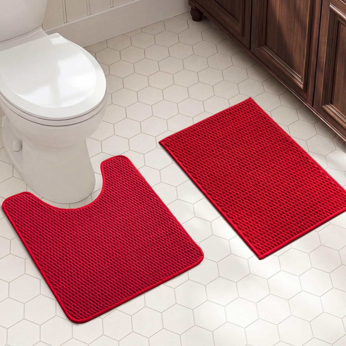 TYUU Bath Mat Set 2 Piece, Thin Bathroom Rugs Non Slip Washable Quick Dry