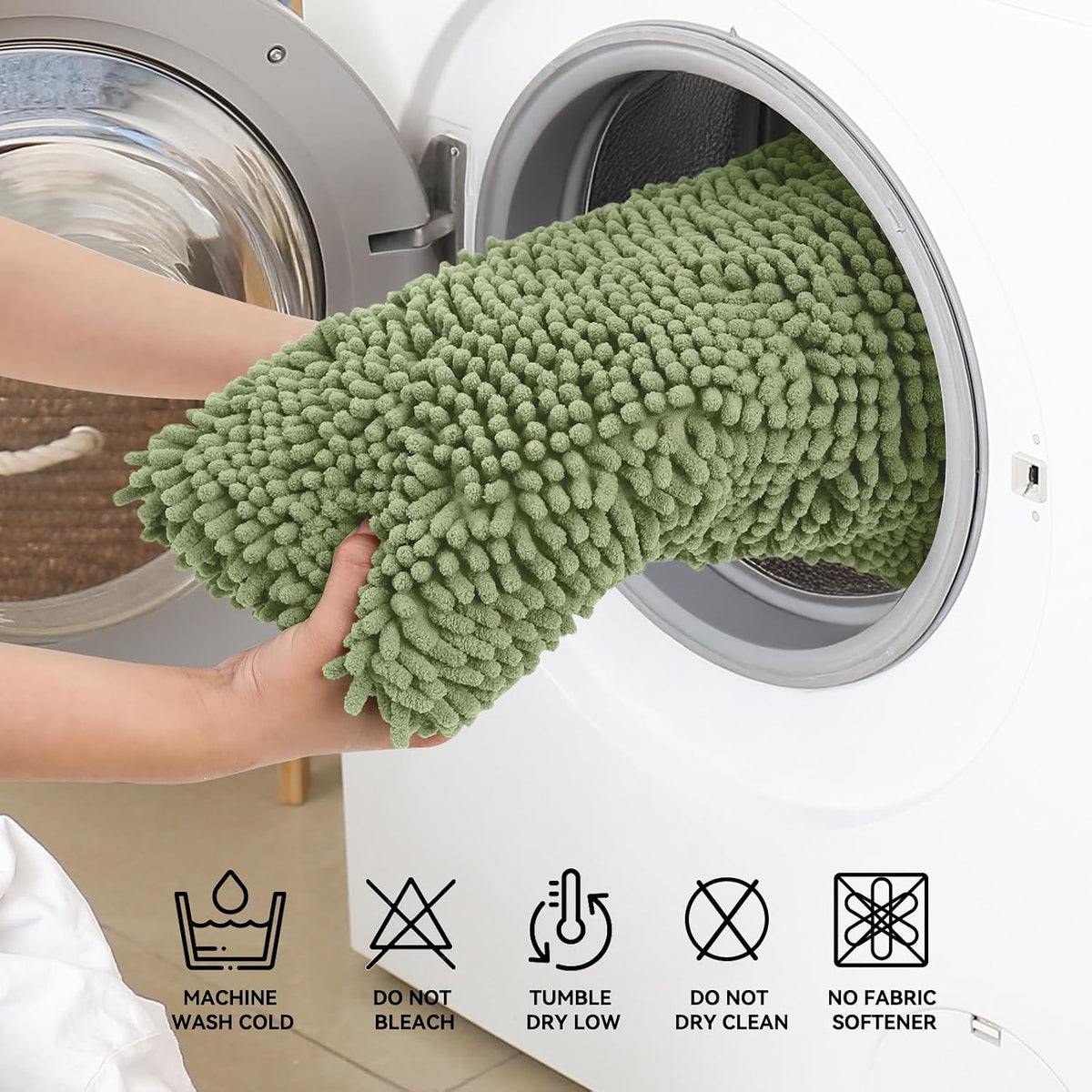 Bcoimo Small Bath Rug Mat,Sage Chenille High Absorbent Bathroom Floor Mats