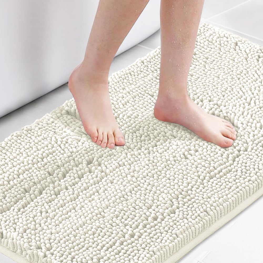 H.VERSAILTEX Navy Blue Bath Rug, Bath Mat Non Slip Bath Mats for Bathroom Floor, Bathroom Rug Extra Thick Chenille Rug 17" x 24" Absorbent Soft Shaggy Washable Dry Fast Plush Rugs for Bathtubs