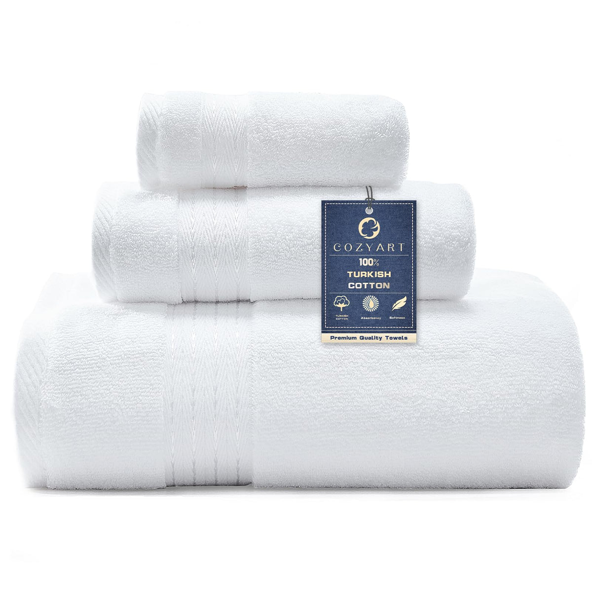 COZYART Luxury Bath Towel Set 6 Pcs, Dark Green 100% Turkish Cotton 650 GSM