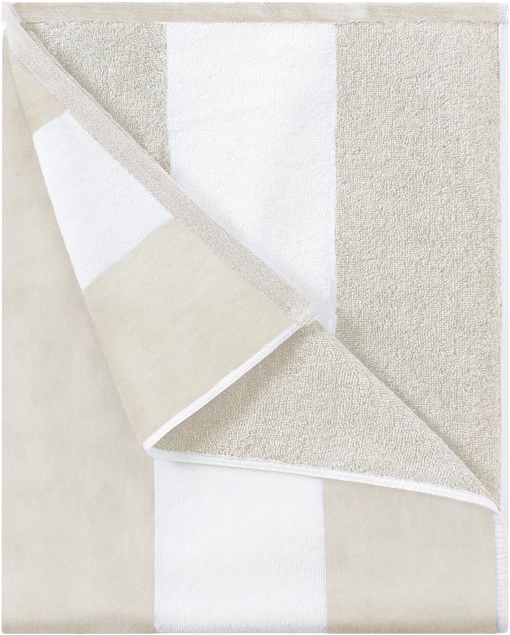 HENBAY Cotton Oversized Beach Towel - Large 70 x 35 Inch Pool Towel, Chiffon Striped Quick Dry Swimming Cabana Towel