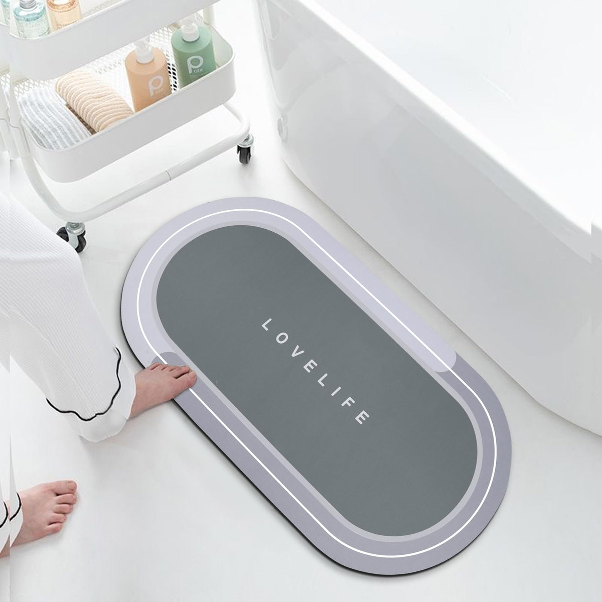 Rubber Bath mats Quick-Drying Non-Slip Bathroom mat Super Absorbent Bath mat Instant Dry Bath mat, Bathroom Rug in Front of The Kitchen Sink, Shower Room, Bathtub, Oval(Grey+16.9x26.7in)