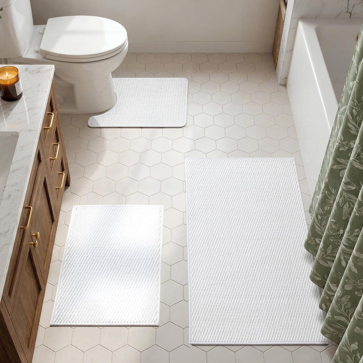 TYUU Bath Mat Set 2 Piece, Thin Bathroom Rugs Non Slip Washable Quick Dry