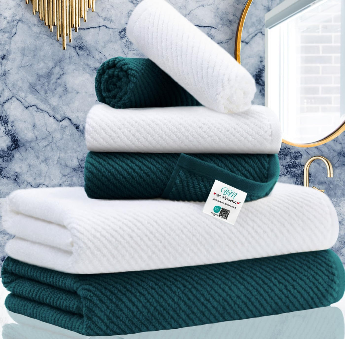 VOOVA & MOVAS 6PC Towel Set, 100% Cotton, Dark Grey