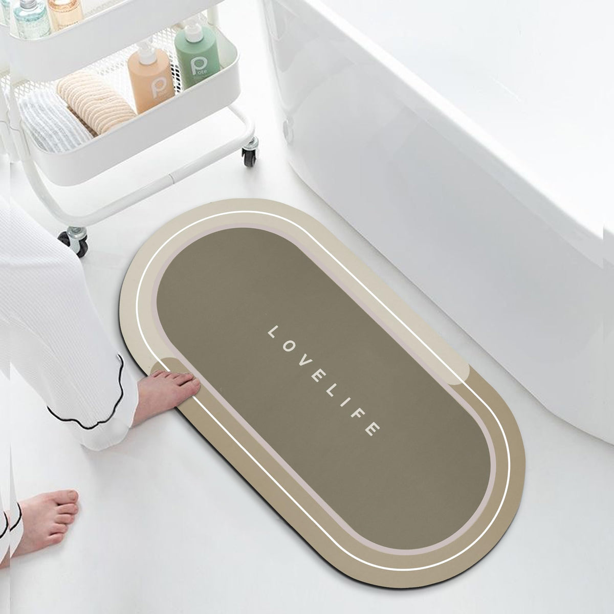Rubber Bath mats Quick-Drying Non-Slip Bathroom mat Super Absorbent Bath mat Instant Dry Bath mat, Bathroom Rug in Front of The Kitchen Sink, Shower Room, Bathtub, Oval(Grey+16.9x26.7in)