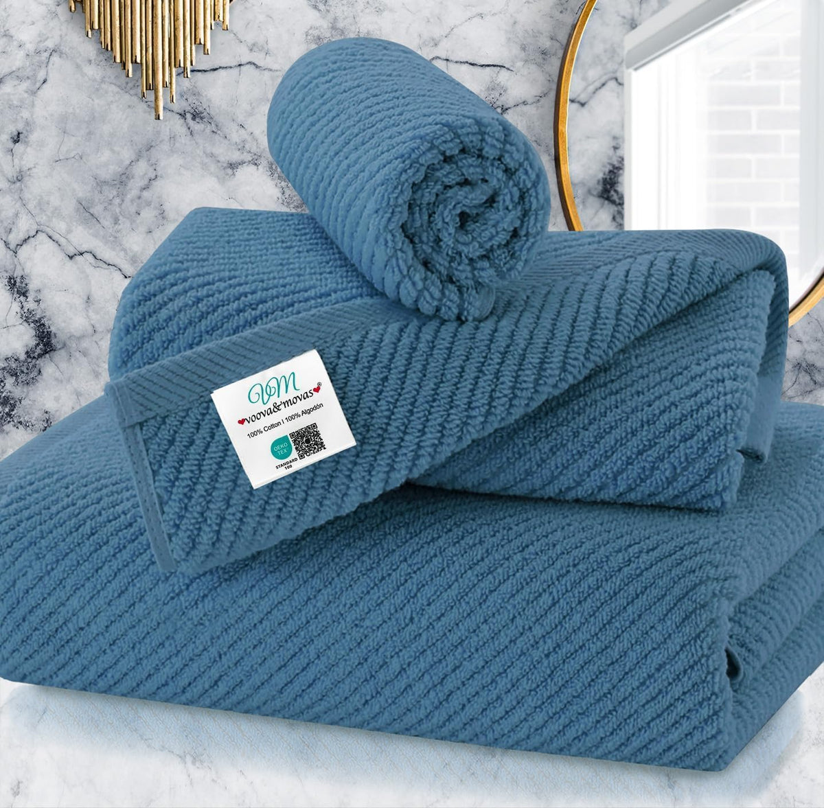 VOOVA & MOVAS 6PC Towel Set, 100% Cotton, Dark Grey