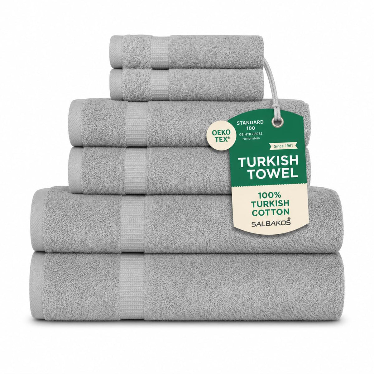 SALBAKOS 6-Piece 100% Turkish Cotton Hand Towels, 16x30 inch, White
