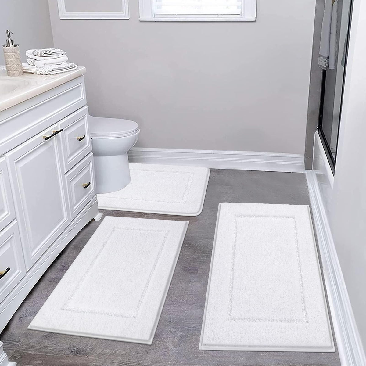 Pauwer Bathroom Rug Sets 3 Piece, Non Slip Washable Bath Mat, Black