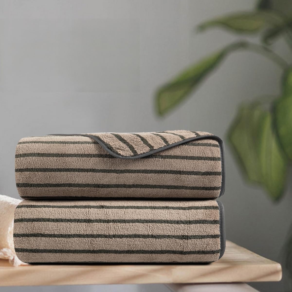 8 Pcs Brown Cabana Stripe Large Bath Towel Set-2 Bathroom Towels,2 Hand Towels,4 Washcloths Lightweight Soft Microfiber Bath Sheet Absorbent Shower Towel Quick Dry Beach Chair Spa Gym Hotel Towels