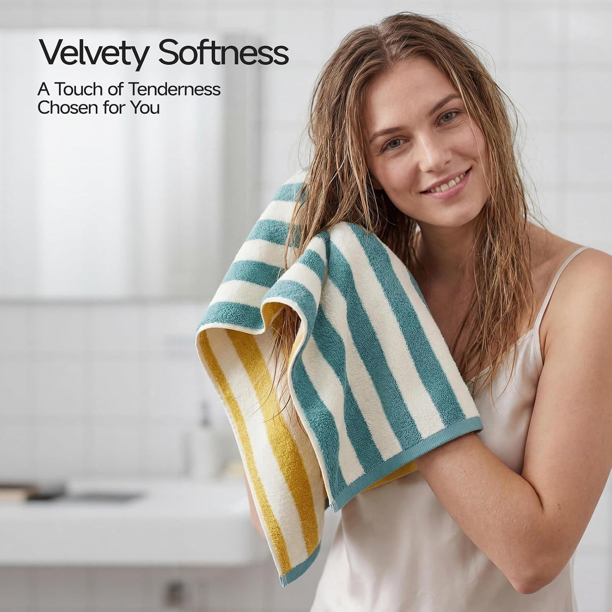 REDKISS Striped Hand Towels for Bathroom, Kitchen Decor, Guest Use, Kids & Adults, 100% Cotton, 12” x 28”, 2 Pack, Green