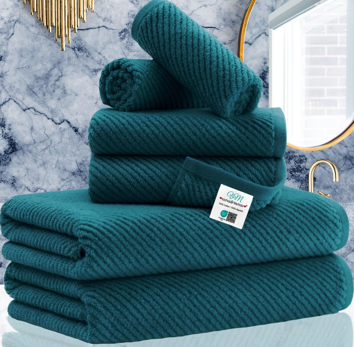 VOOVA & MOVAS 6PC Towel Set, 100% Cotton, Dark Grey