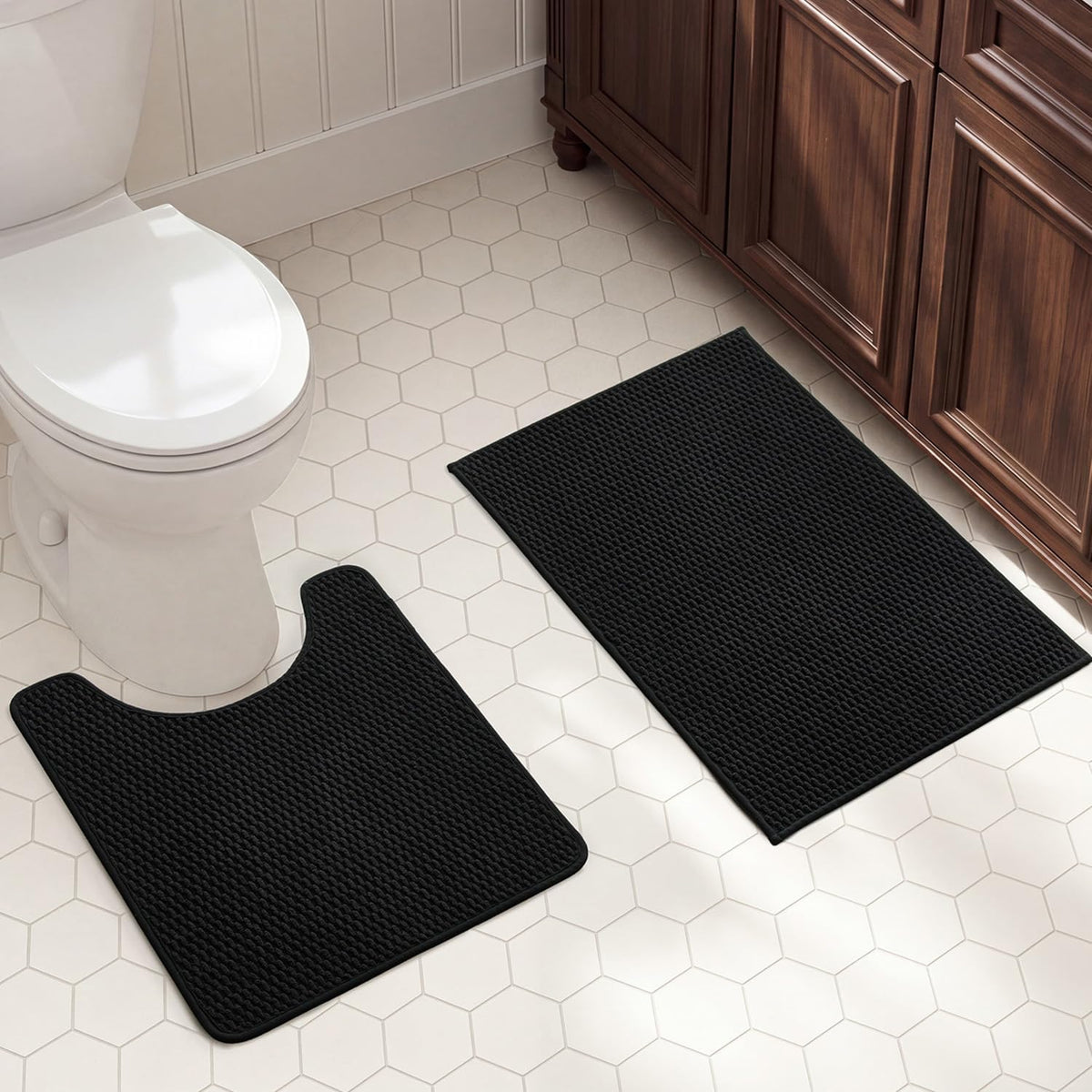 TYUU Bath Mat Set 2 Piece, Thin Bathroom Rugs Non Slip Washable Quick Dry