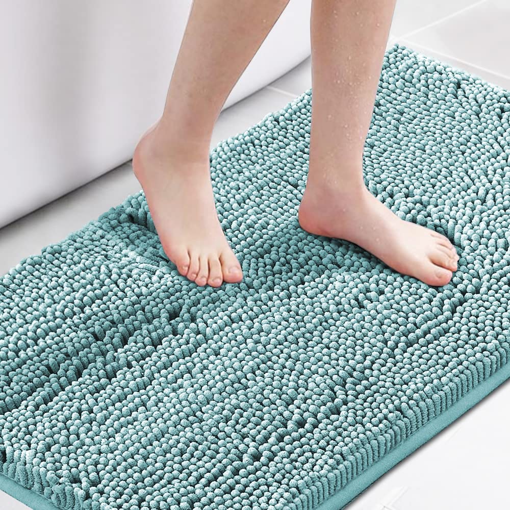 H.VERSAILTEX Navy Blue Bath Rug, Bath Mat Non Slip Bath Mats for Bathroom Floor, Bathroom Rug Extra Thick Chenille Rug 17" x 24" Absorbent Soft Shaggy Washable Dry Fast Plush Rugs for Bathtubs