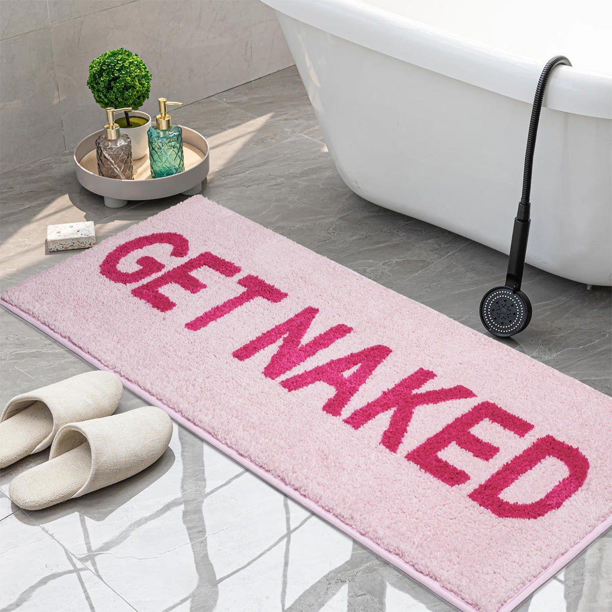 KOEXM Get Naked Bath Mat Black Cute Bathroom Rugs 16" x 24" Non Slip