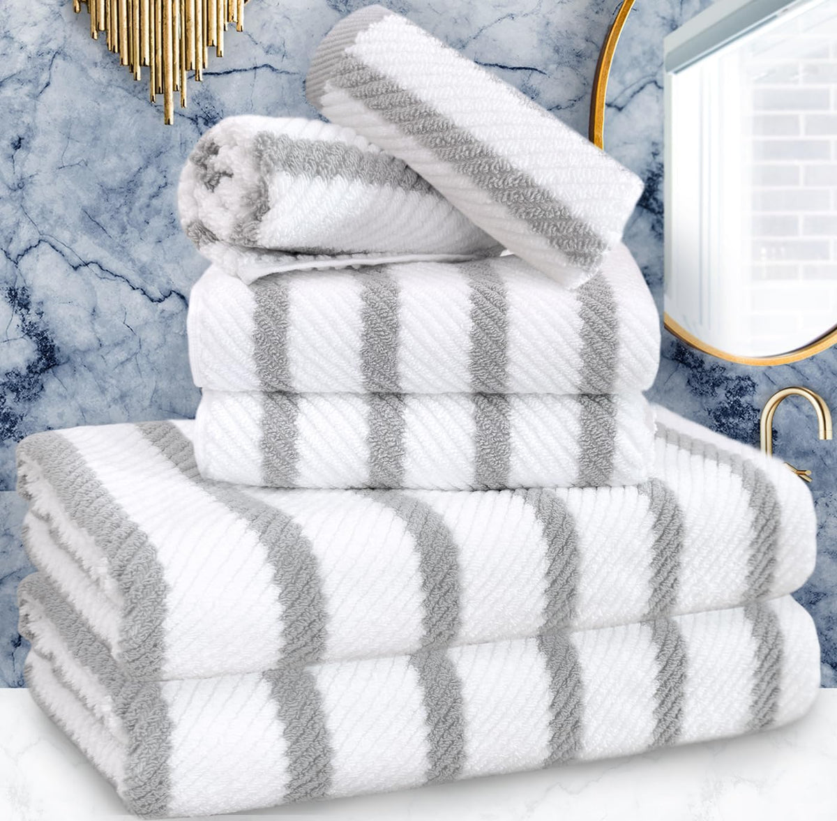 VOOVA & MOVAS 6PC Towel Set, 100% Cotton, Dark Grey