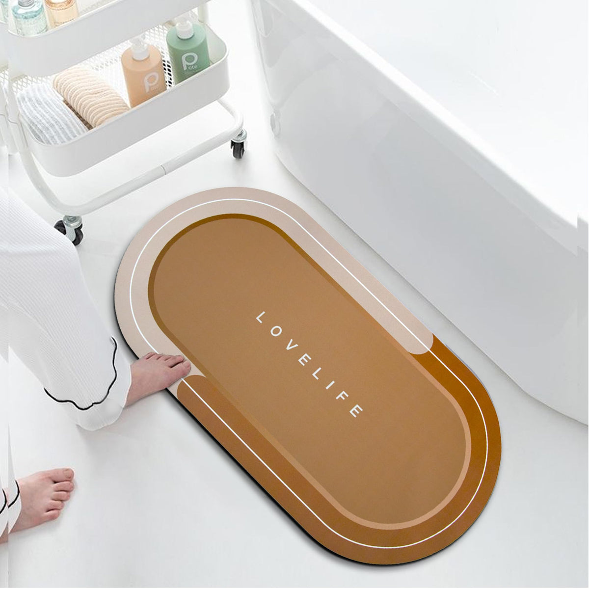 Rubber Bath mats Quick-Drying Non-Slip Bathroom mat Super Absorbent Bath mat Instant Dry Bath mat, Bathroom Rug in Front of The Kitchen Sink, Shower Room, Bathtub, Oval(Grey+16.9x26.7in)