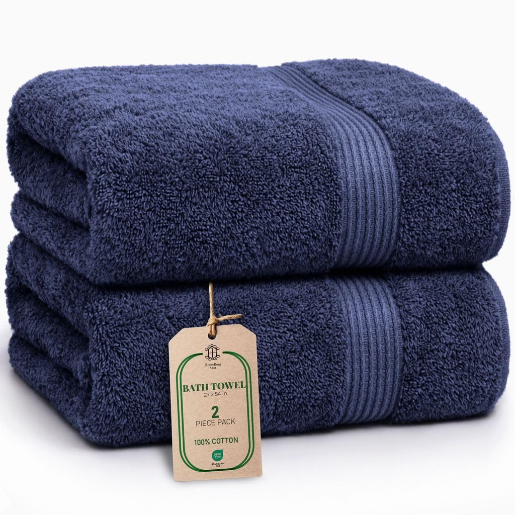 Luxe 2-Piece Bath Towel Set – Large Soft Cotton Towels, Absorbent, Durable & Skin-Friendly, Machine Washable, 27 x 54 in (Ice Blue)