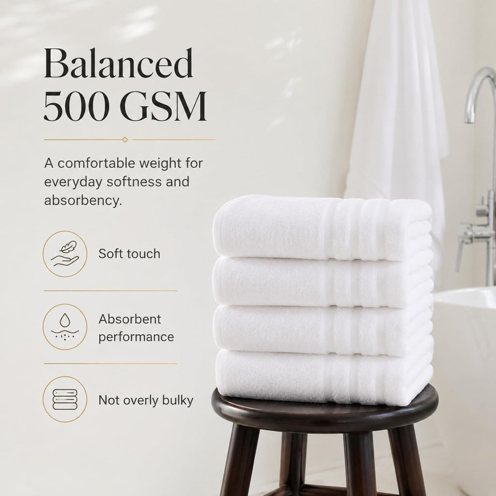 Velqora Large Bath Towels 4 Pack, 30x60 in, 100% Cotton, White
