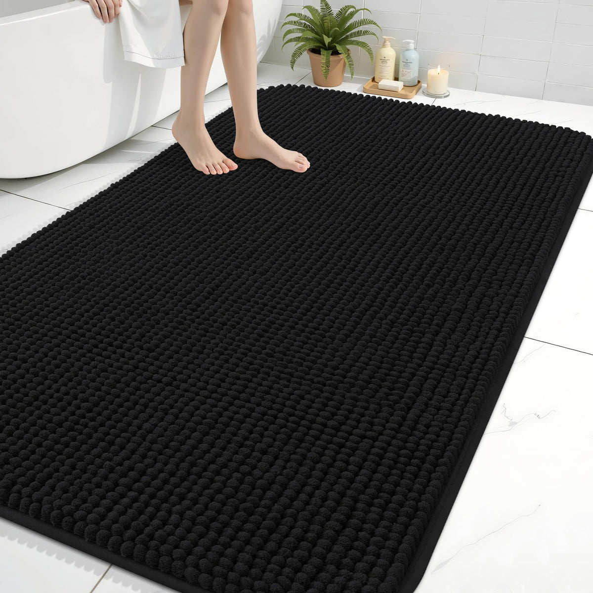 Arotive Chenille Bathroom Rugs 30x20, Soft Absorbent Bath Mat, Grey