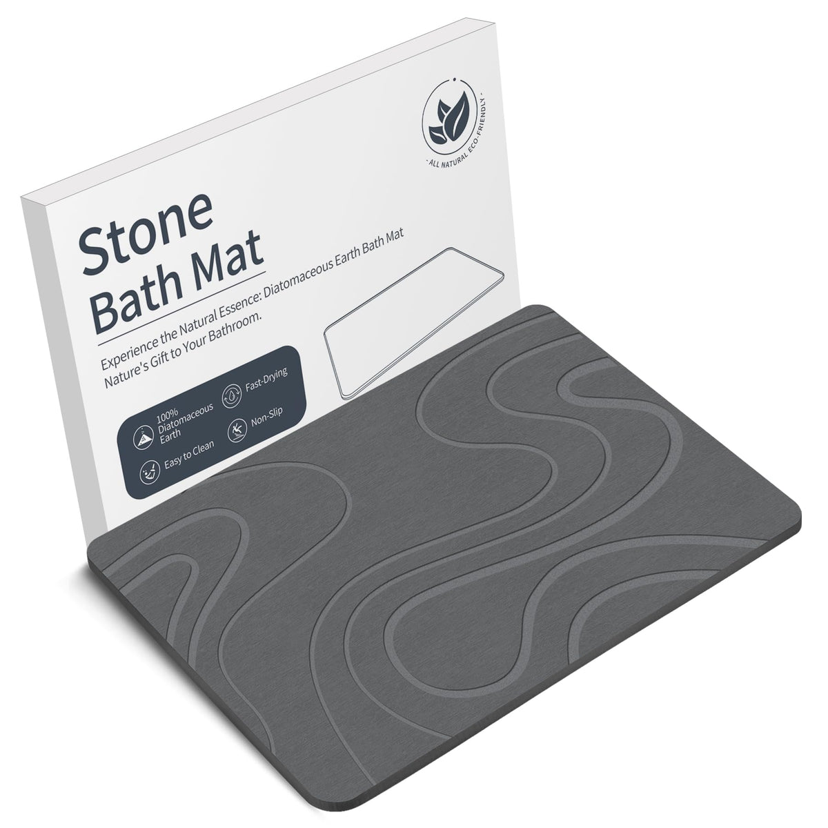VEELOIM Stone Bath Mat, Diatomaceous Earth Shower Mat for Bathroom Grey