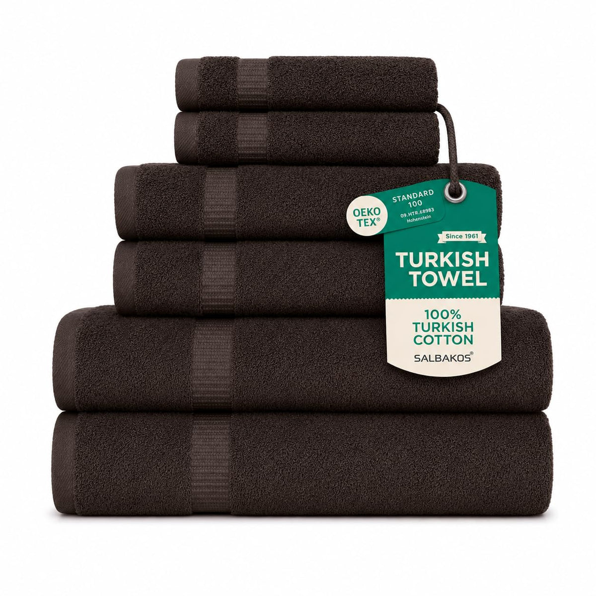 SALBAKOS 6-Piece 100% Turkish Cotton Hand Towels, 16x30 inch, White