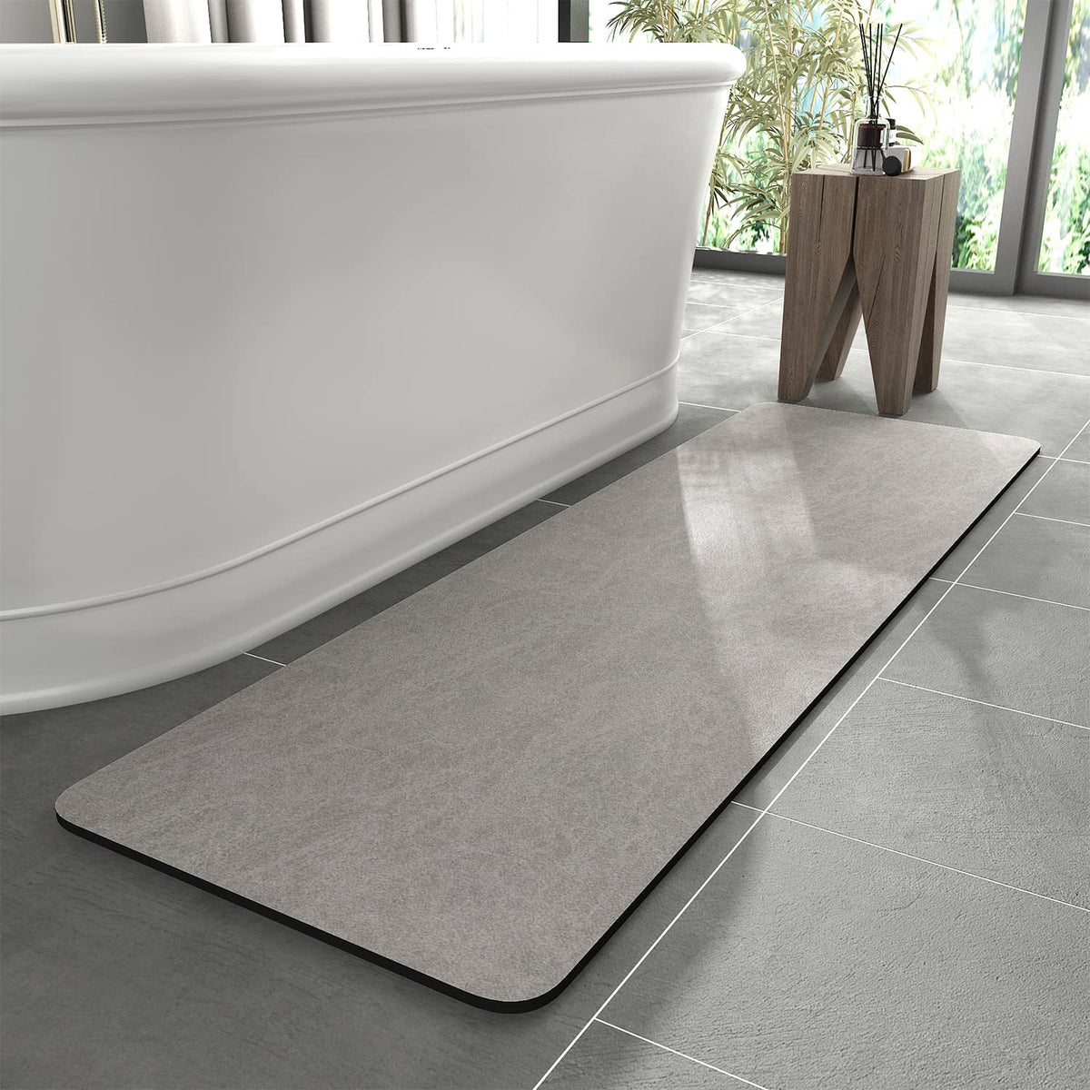 MontVoo -Bath Mat-Rubber Backing Non SlipThin Bathroom Rugs Fit Under Door- Quick Dry Absorbent Faux Suede Surface Grey Bathroom Floor Mats-Shower Rug for in Front of Bathtub Shower Gray 16x24