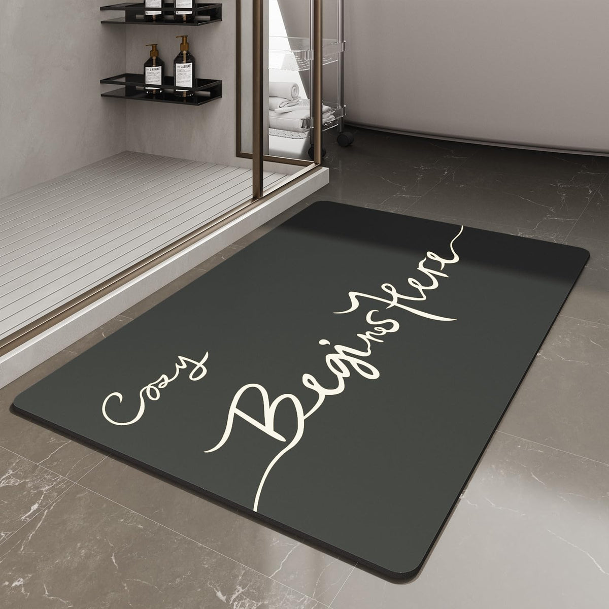 MontVoo-Bath Mat-Bathroom Mat Rug Non Slip Super Absorbent Stain Resistant Quick Dry Thin Bath Rug-Bath Mats for Bathroom Floor Bathtub Vanity-Bathmat Bath Rug Easy Care-17"x27" Grey