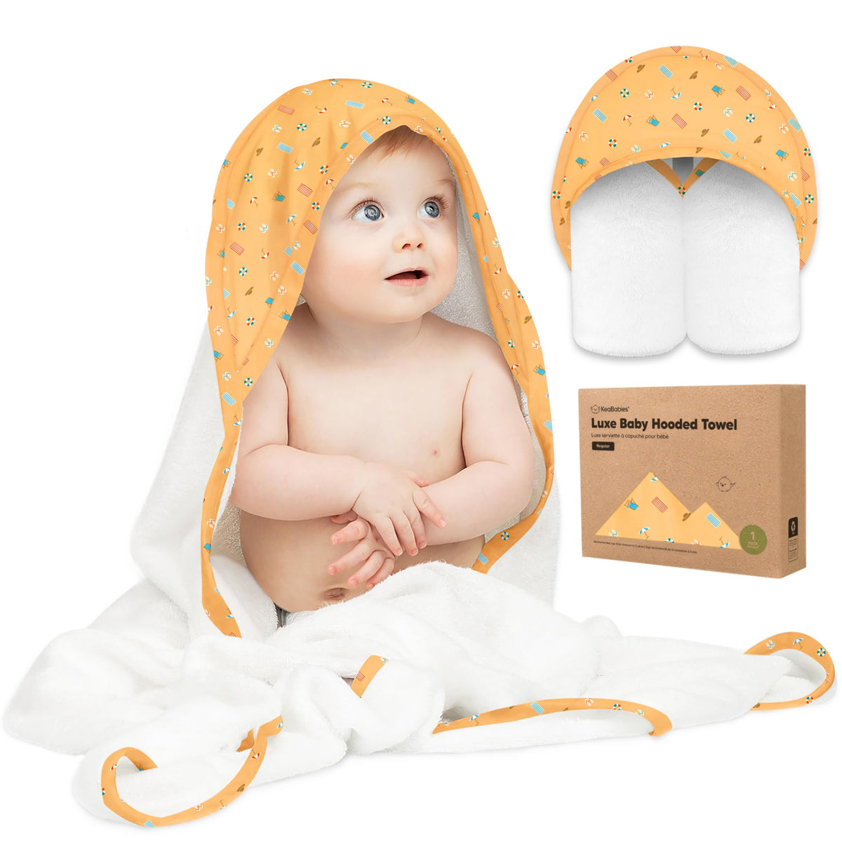 KeaBabies Hooded Baby Towel for Newborn, Baby Bath Towels (Duck, 35x35)