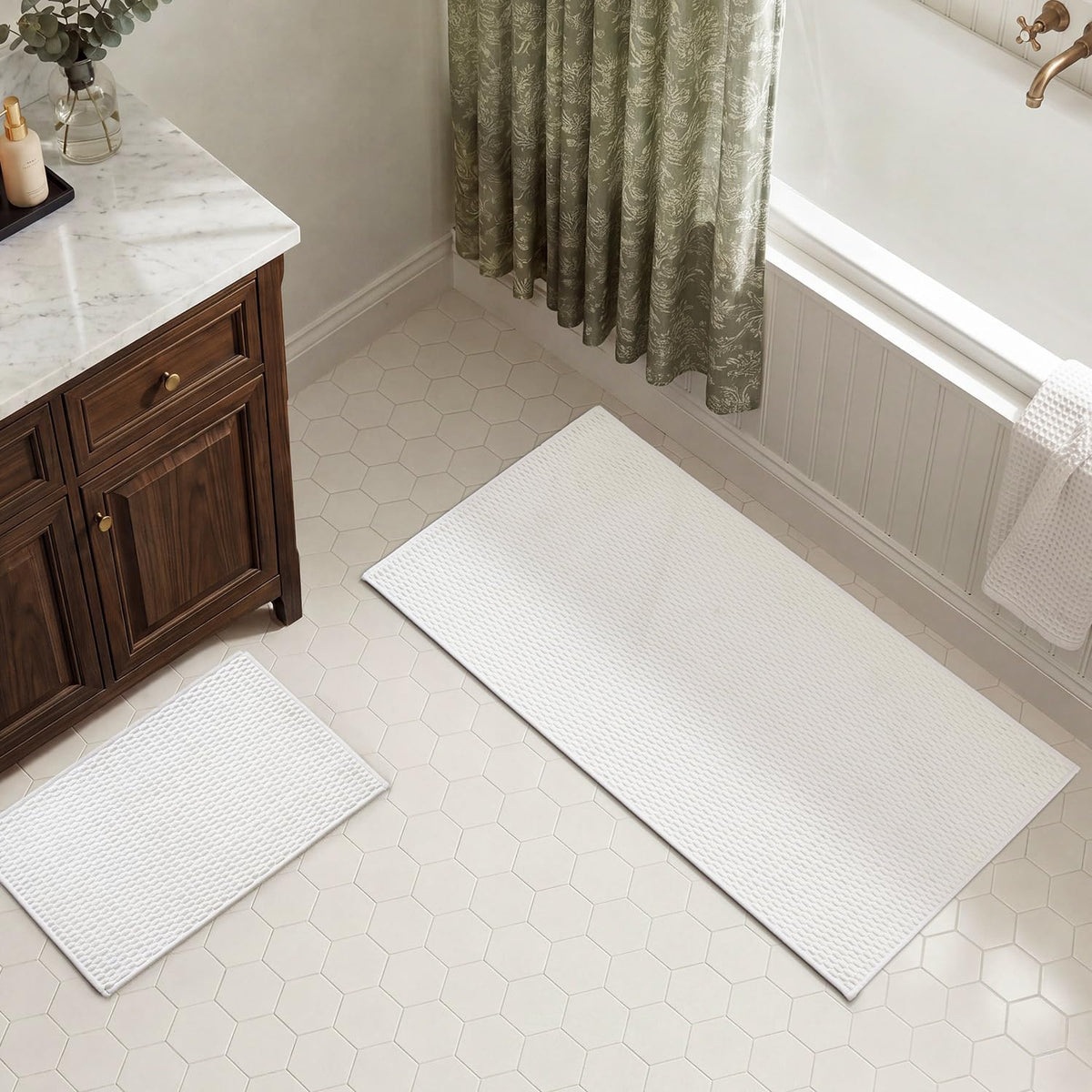 TYUU Bath Mat Set 2 Piece, Thin Bathroom Rugs Non Slip Washable Quick Dry