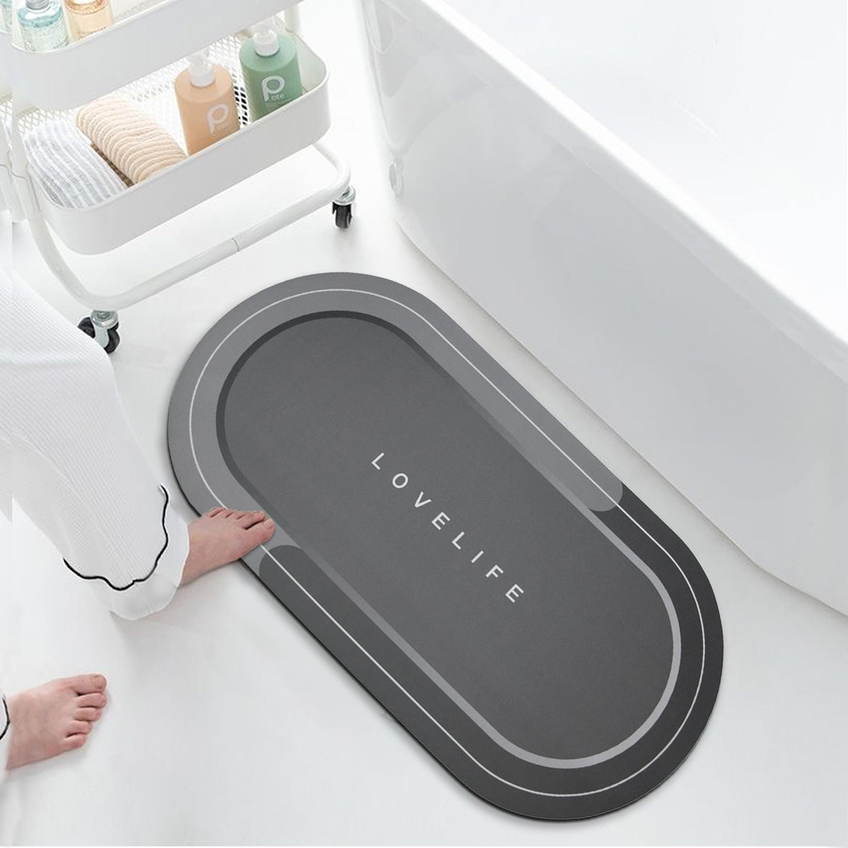 Rubber Bath mats Quick-Drying Non-Slip Bathroom mat Super Absorbent Bath mat Instant Dry Bath mat, Bathroom Rug in Front of The Kitchen Sink, Shower Room, Bathtub, Oval(Grey+16.9x26.7in)